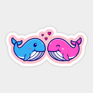 Cute Couple Whale With Love Cartoon Sticker